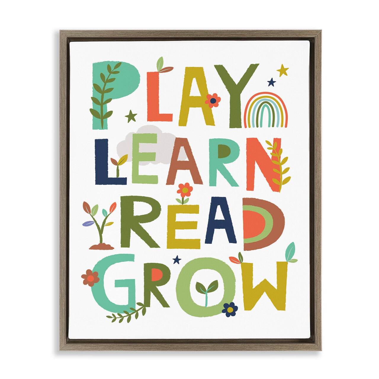 Stupell Industries Play Learn Read Grow Typography Framed Floater Canvas Wall Art